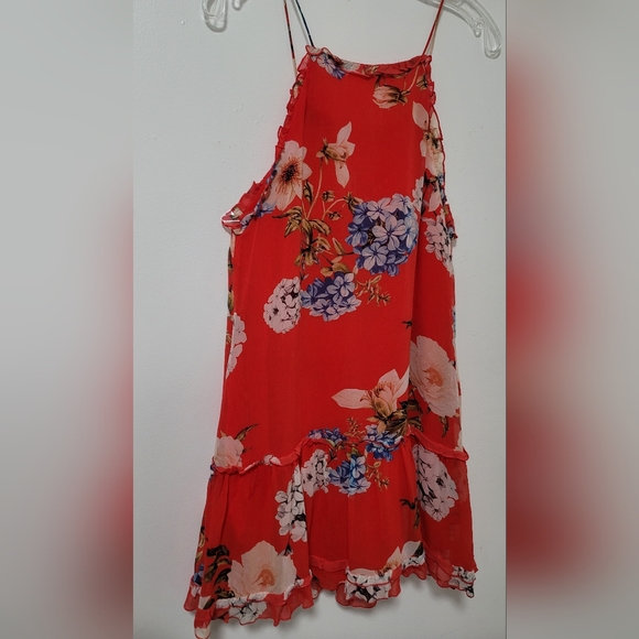NICHOLAS X Revolve Red Floral Crochet Trimmed Silk Halter Mini Shift Dress Sz6 - Picture 11 of 16